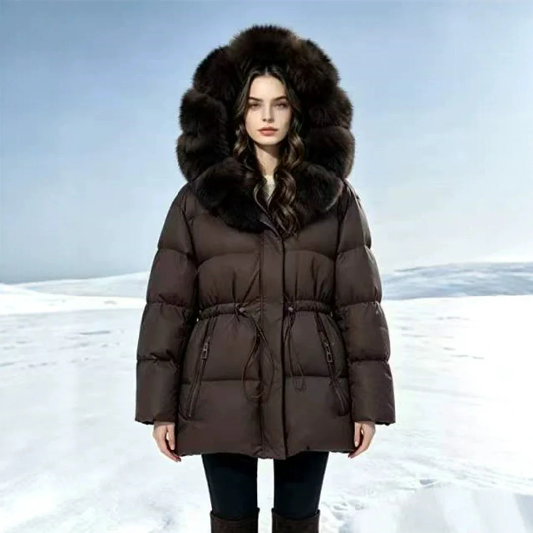 Winter Thicken Warm Parker Female Natural Large Fur Collar Detachable Hooded Down Jacket Jacket Women White Duck Down Outwears