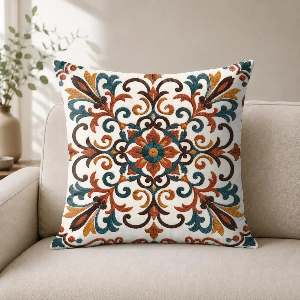 Royal Arabesque Bloom Cushion Cover Soft Plush Cushion Case Throw Pillowcase Cozy Home Sofa Bed Living Room Bedroom Decor
