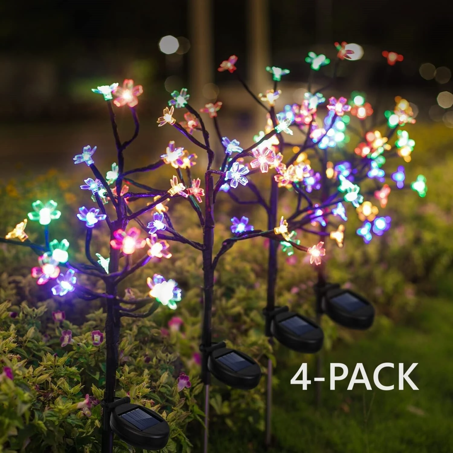 Illuminate Your Outdoor Space with a Beautiful 4-Pack of Durable Solar Garden Lights - Stunning LED Lights in Flower Shape for E