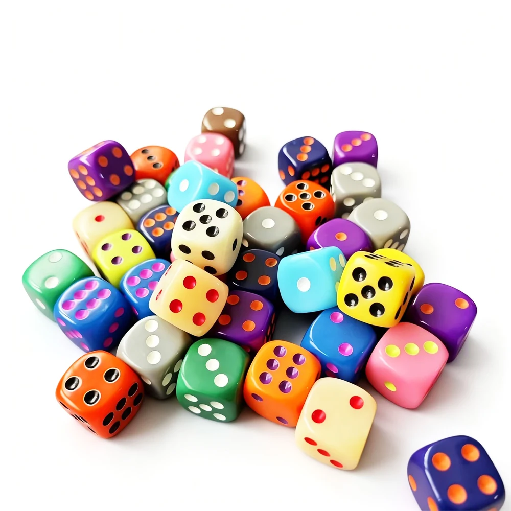 10 Stück/Packung Bunte Würfel # 14 Acryl-Würfel mit abgerundeten Ecken, 14mm, für Trinkspiele, Würfelzubehör – Detail 3