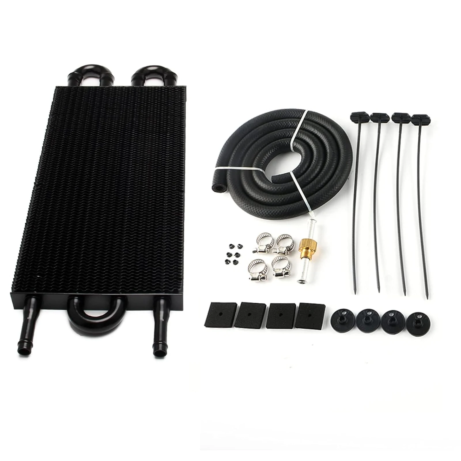 

Transmission Oil Cooler Kit, Aluminium alloy Radiator with 5/16" Tube and Hose Mounting Kit Black Universal 4 Pass