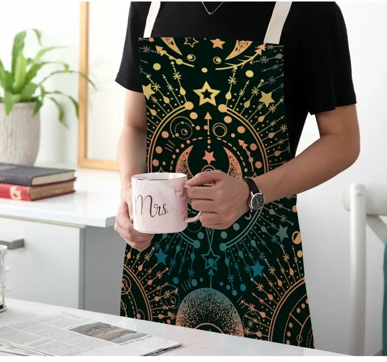 Parent-child Kitchen Apron Buddha Statue Meditation Printed Sleeveless Cotton Linen Mandala Aprons for Men Women Cleaning Tools