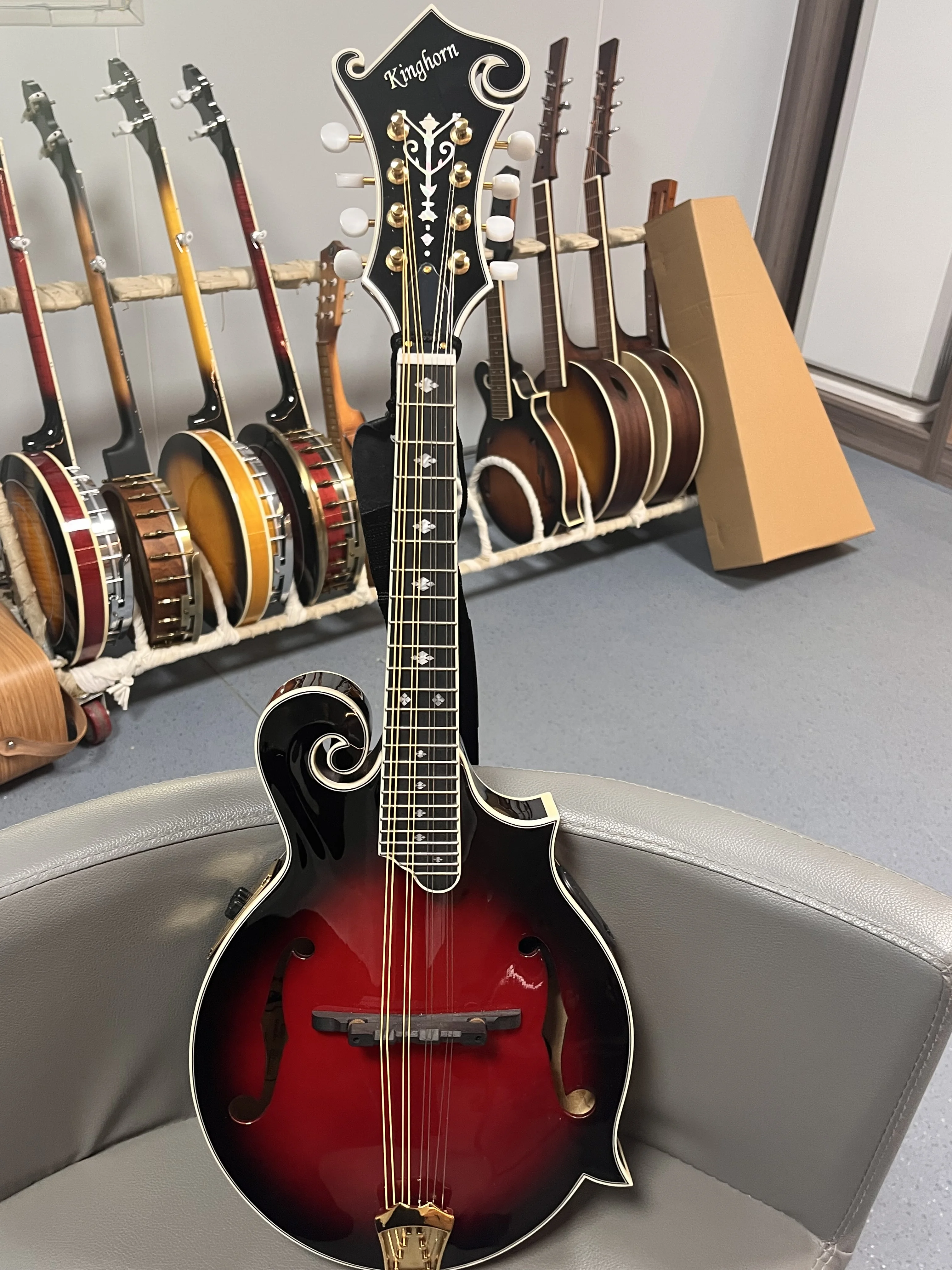 8-string Hand-made solid wood Mandolin Musical Instrument In Sunburst