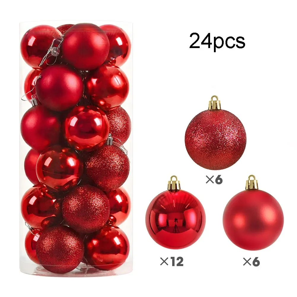 

Набор украшений в виде рождественских шаров, 24 шт., 8 см, искусственная пластиковая роспись, рождественские украшения, аксессуары