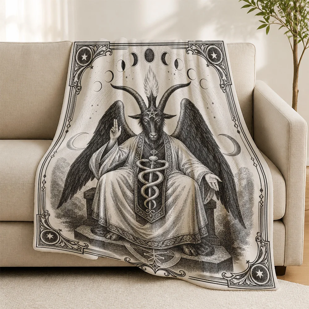 Gothic Witchy Occult Throw Blanket Sofa Decor Demon Art Mystical Tarot Astrology Celestial Plush Couch Tapestry Cover Cozy Hallo