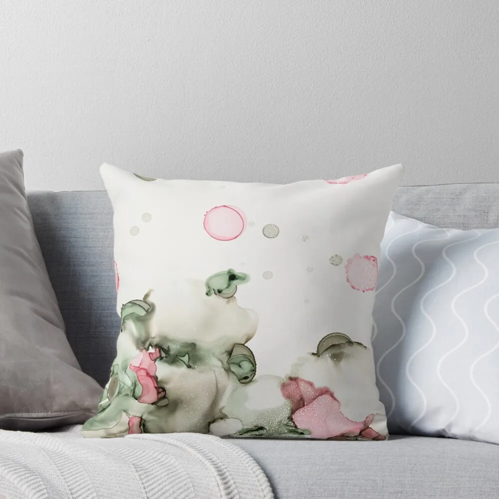 

Alcohol Ink Green Pink Bubbles Throw Pillow pillow cover christmas Luxury Sofa Cushions Sitting Cushion pillow