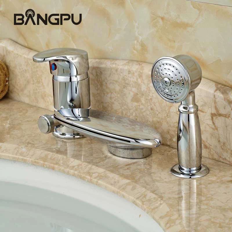 

Deck Mount Tub Faucet Kit with Handheld Shower Chrome Waterfall Bathtub Faucet Set with Sprayer Roman Bathroom Tub Faucet Set
