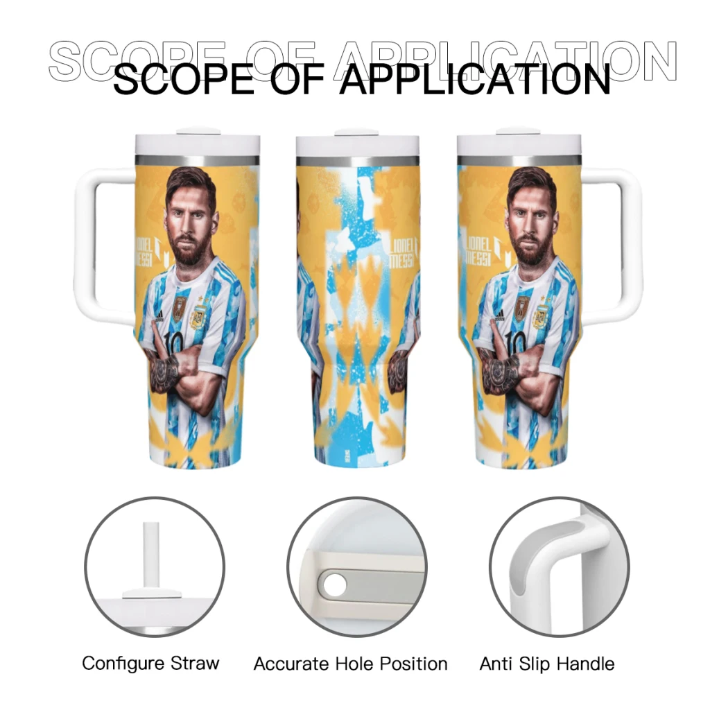 Car Travel Mugs Argentina National Team Football Messi Stainless Steel 304 Tumbler Water Bottle 40oz/1200ml