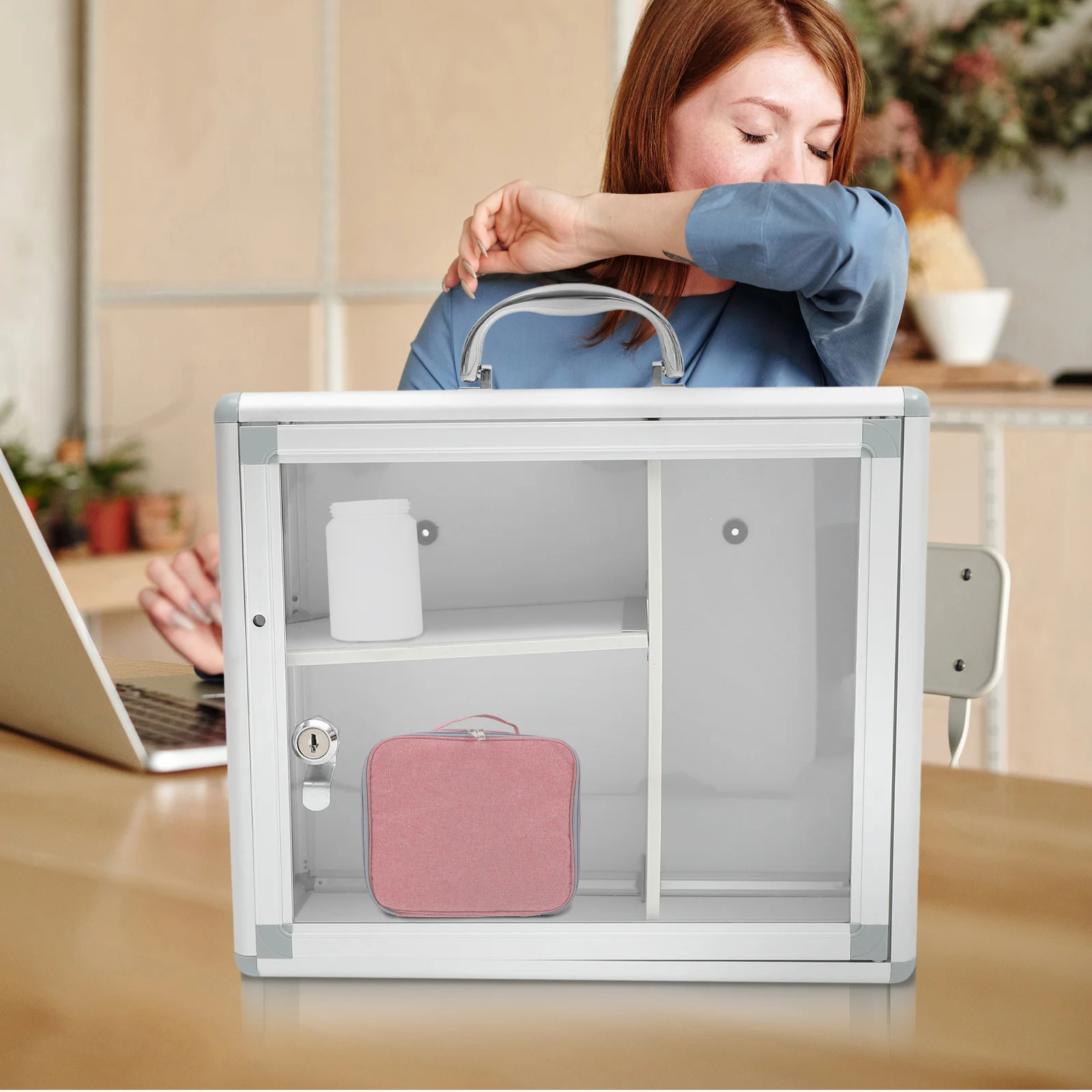 صندوق دواء مثبت على الحائط، علبة قفل متينة من سبائك الألومنيوم لتخزين الأدوية في المنزل والمكتب للاستخدام الخارجي من الألومنيوم #2