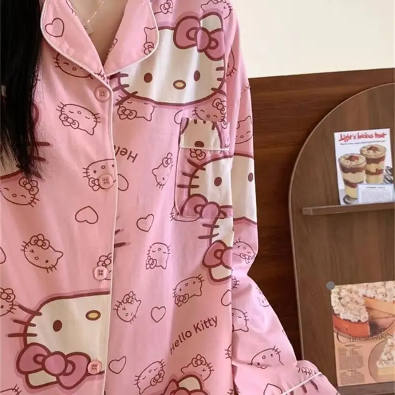 

Домашняя одежда для девочек microvilli hello kitty kawaii, студенческий повседневный весенне-осенний кардиган с лацканами, комплект домашней одежды, пижамы, новинка, хит продаж