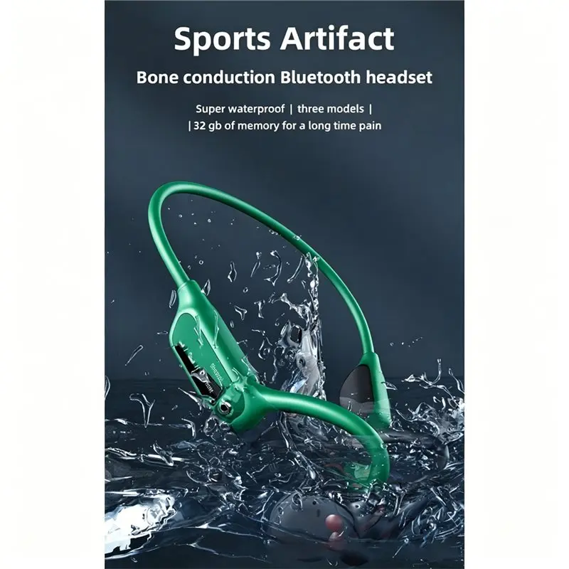 

ABBG-MP3 Player 32GB True Bone Conduction Headphone Bluetooth 5.3 HIFI Music Headset LED Digital Display IPX8 For Swimming