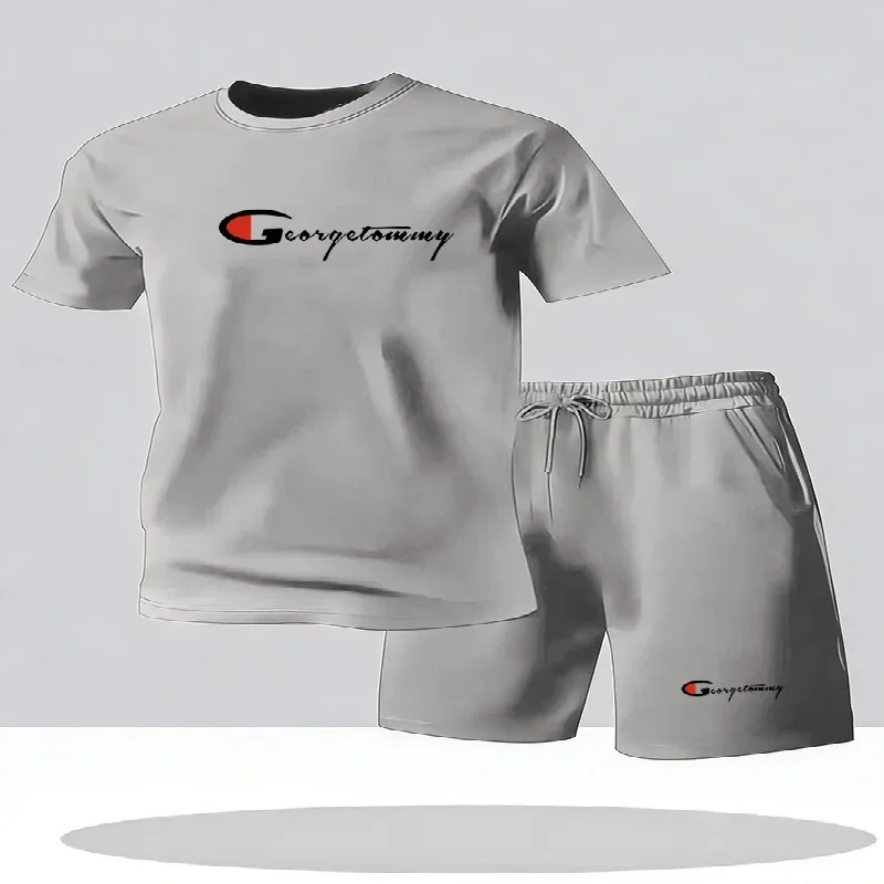 Men's Summer Minimalist Round Neck Short Sleeved T-shirt and Shorts Two-piece Outdoor Casual Sports Men's Short Sleeved Set