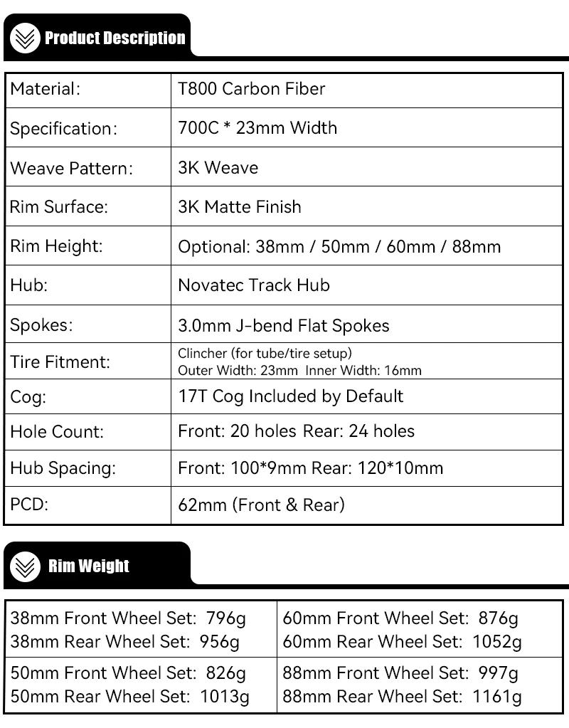 700C Rennrad-Carbon-Laufradsatz für Fixed Gear mit Flip-Flop-Naben von NOVATEC, 38mm 50mm 60mm 88mm Tiefe, 23mm Breite, Clincher-Fahrradlaufradsatz – Detail 1