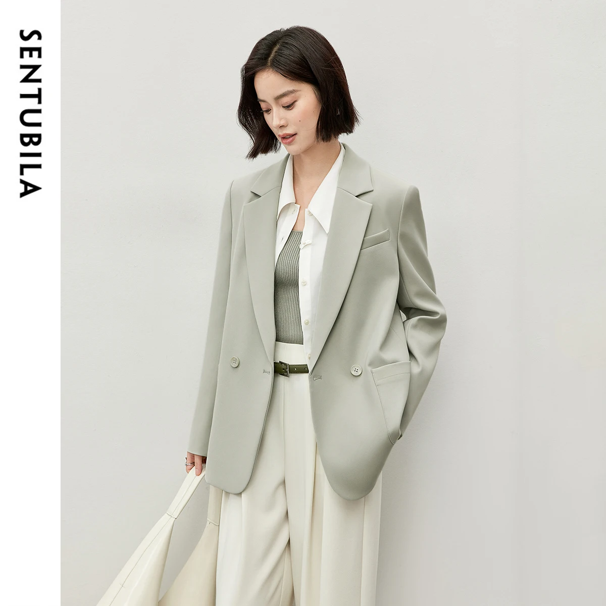 SENTUBILA Texture Twill Blazers for Women 2025 Autumn Notched Collar Straight Jackets Formal Work Business Coat Female 143X57042