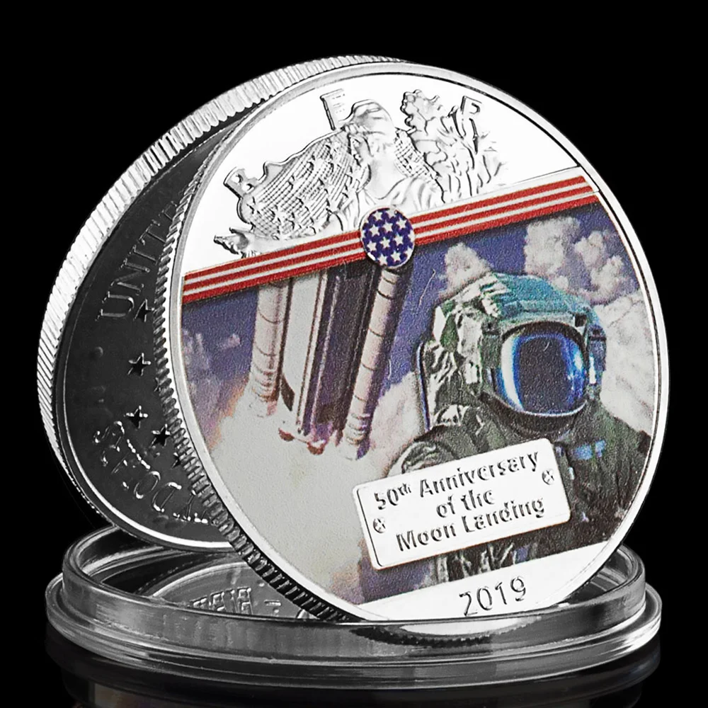 Moneda conmemorativa chapada en plata, regalo coleccionable, Apolo 11, 50 Aniversario del aterrizaje lunar, 2019