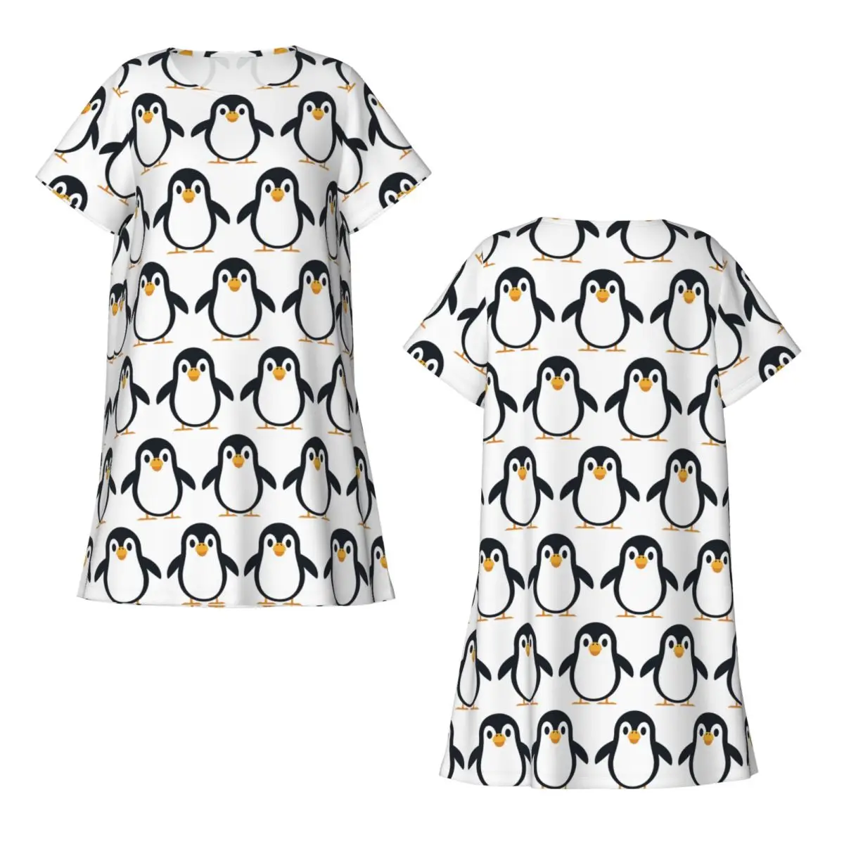 Custom Penguin Short Sleeves Nightdress For Sleeping Sleepshirts Women Short Sleeve Nightgowns Soft Pajama Dress