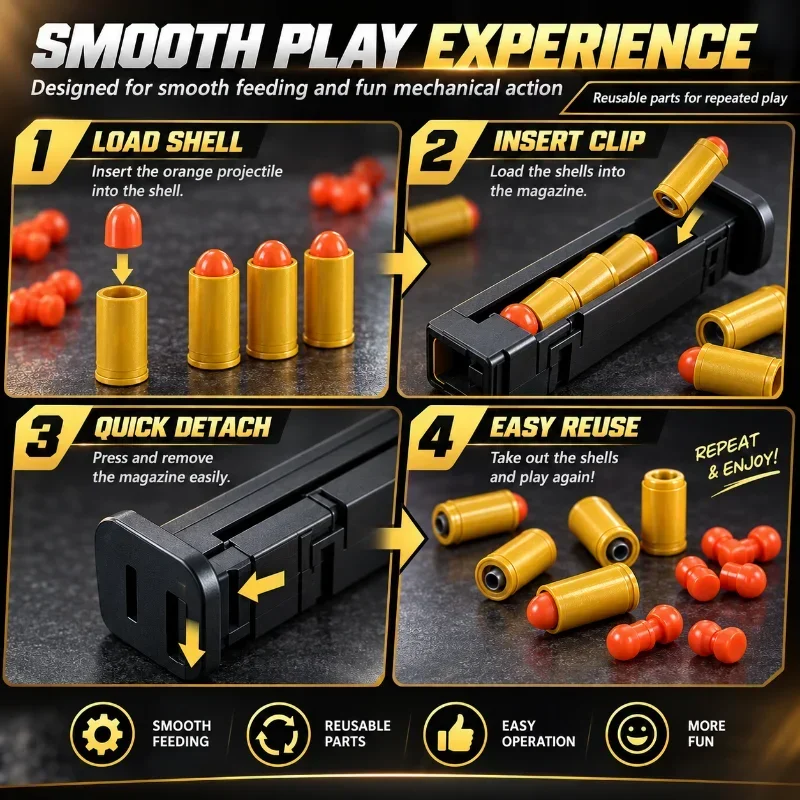 Outdoor Fun Quick Detach Shell & Magazine Set, Realistic Mechanical Action Toy Pistol Collectible Replacement Parts