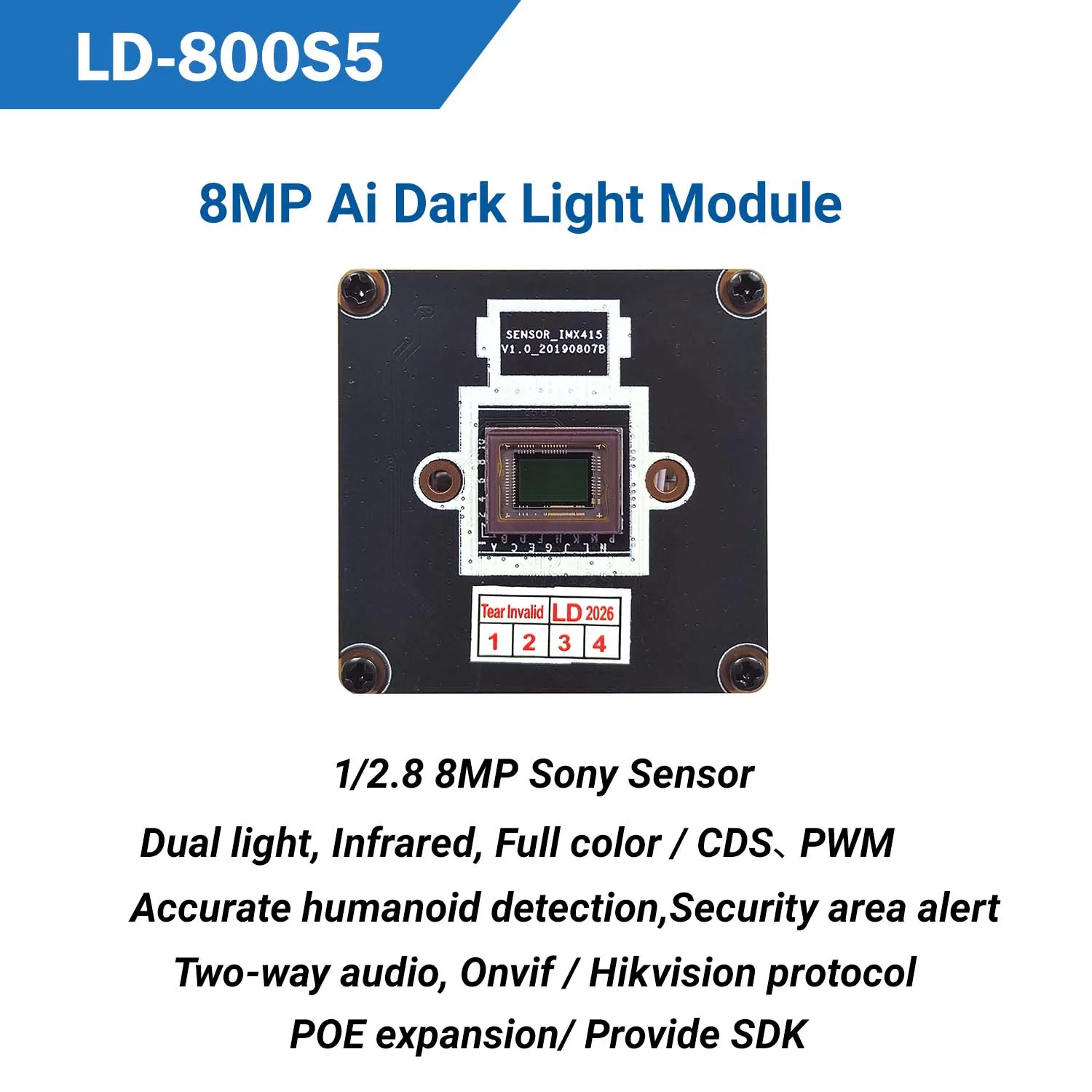 8MP 4K SONY IMX415 SSC378QE Open AI IP Camera Module 800S5 POE Two-Way Audio 25FPS Human Detect ONVIF CCTV Security Board