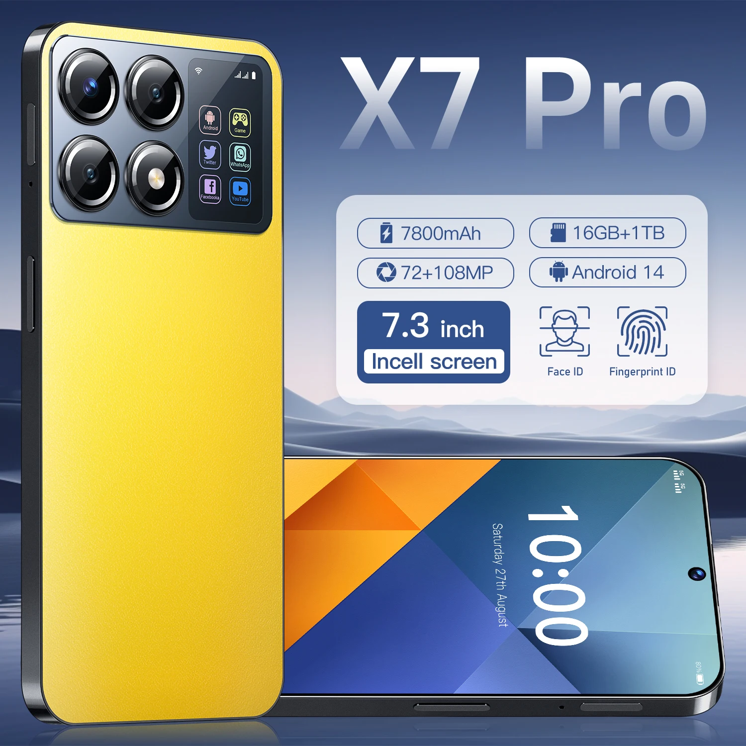 

Global Edition X7 Pro 2025 7.3inch HD Original Smart Dual Card 7800mAh Battery Facial Recognition Function