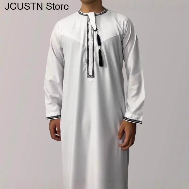 Aman Abaya Jubba Thobe per uomo arabo saudita caftano musulmano uomo manica lunga pullover abito Rayer Robe afghano maschio Islam abbigliamento