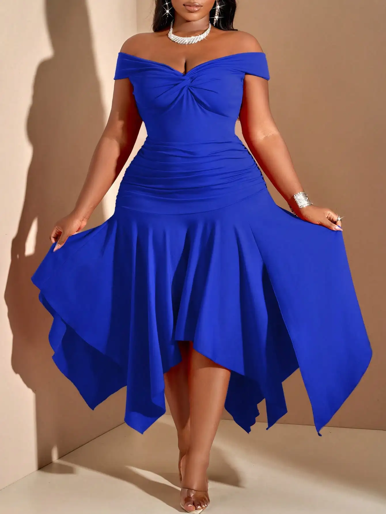 BWQ Abito da donna elegante con bordo volant Abito senza maniche in stile europeo americano di vendita veloce di Amazon