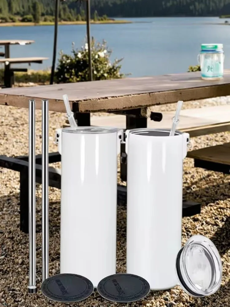 25 шт. в упаковке, 20 унций, сублимационный белый стакан с двойными стенками из нержавеющей стали, прямой узкий стакан с пластиковой металлической соломой и резиновым дном Hu