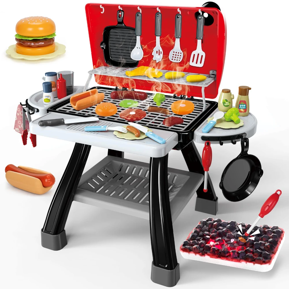 WizKidz - Ensemble de Jeu de Cuisine BBQ pour Enfants avec Sons de Fumée et Lumière, Ensemble de Cuisine de Jeu de Nourriture, Jouet de Barbecue à 2 Niveaux pour Tout-Petits de 3 Ans et Plus.