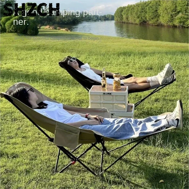 Outdoor Folding Moon Chair With Three Adjustable Leg Rests Outdoor Camping Picnicking Fishing Beach Nap Chair Outdoor Furniture