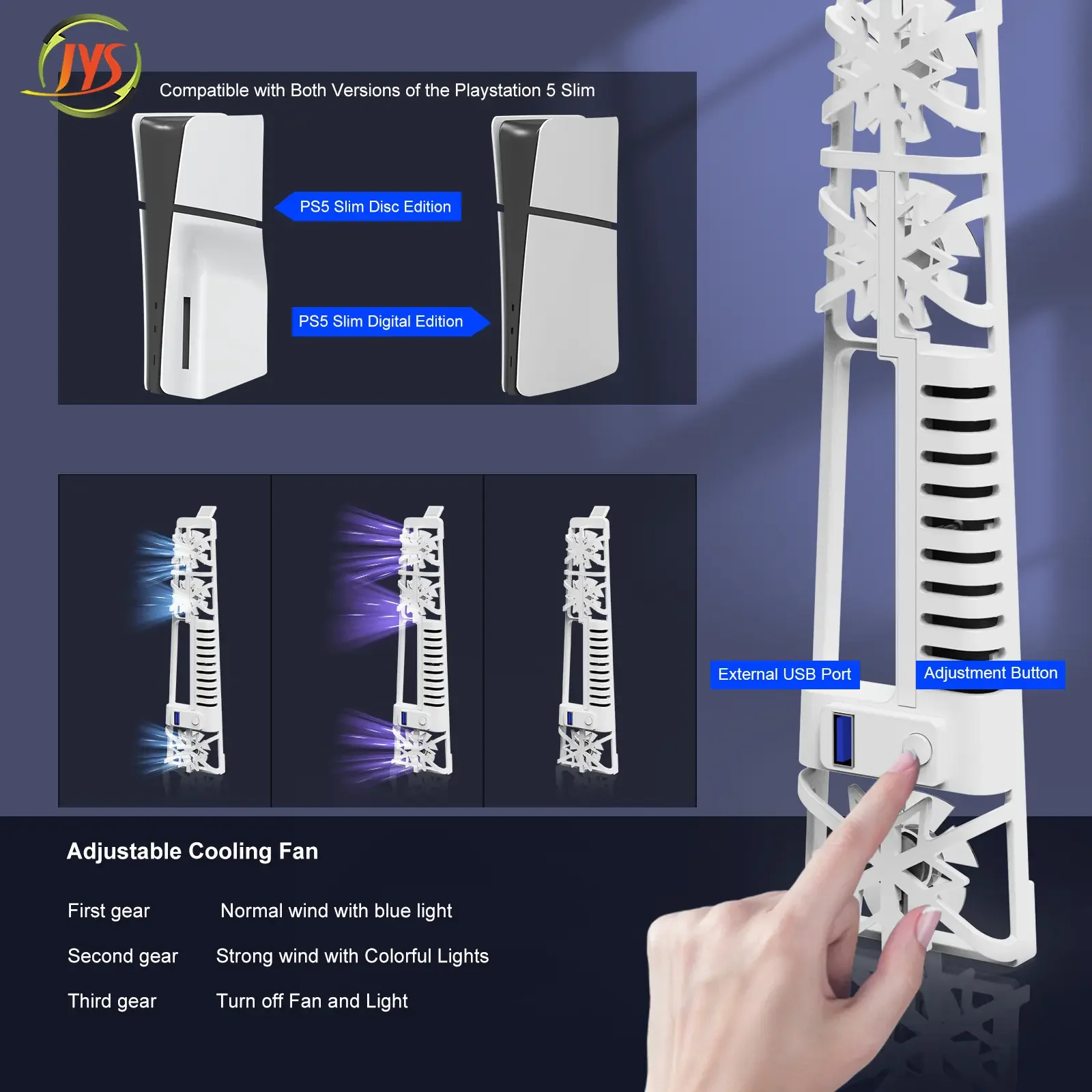 JYS-P5175 Accesorios externos Ventilador de enfriamiento LED para consola digital PS5 Slim Disc