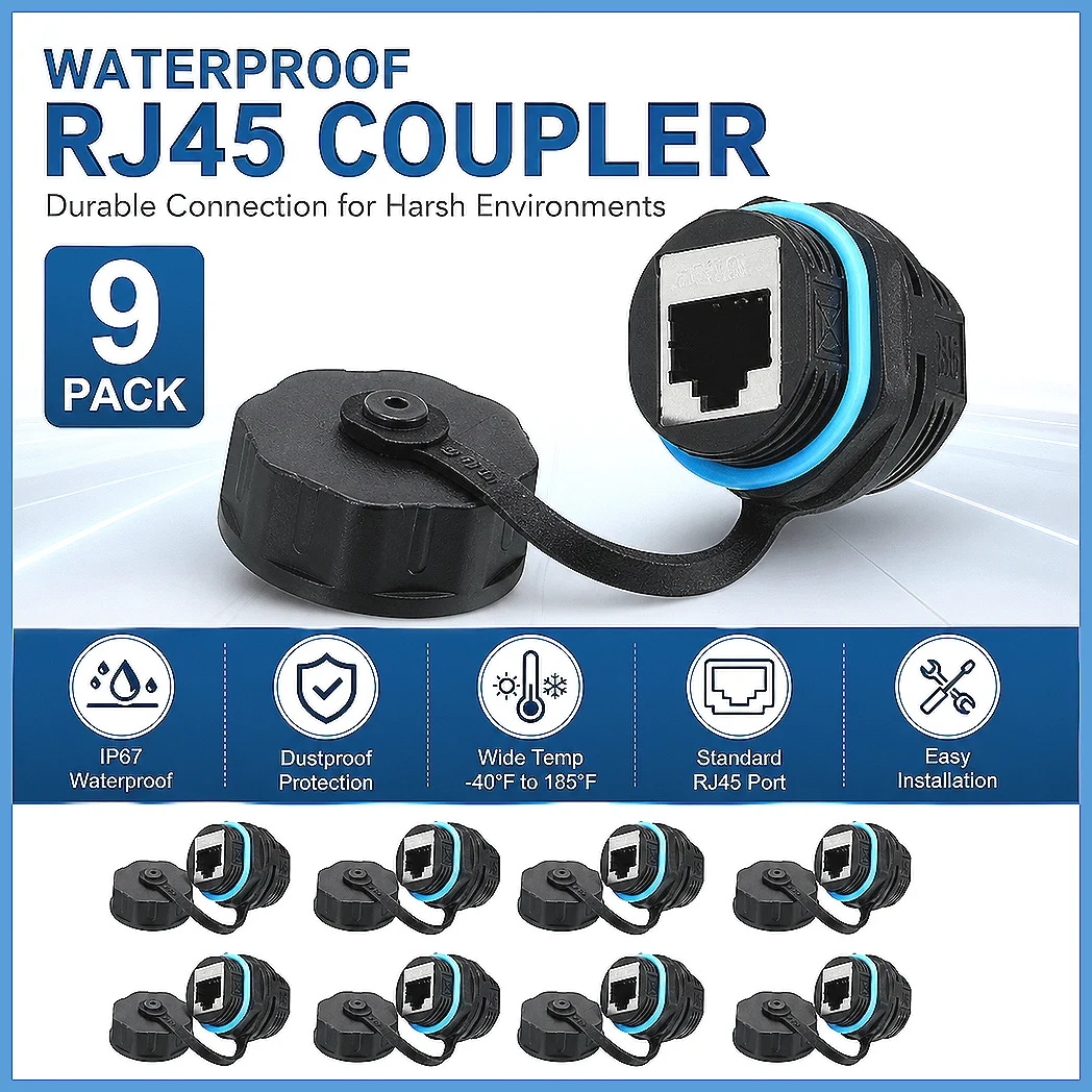 IP68 Shielded RJ45 Panel Mount Coupler 5/10Pcs Bulkhead Ethernet LAN Pass Through Connector for CAT6 CAT5E CAT5 Waterproof In