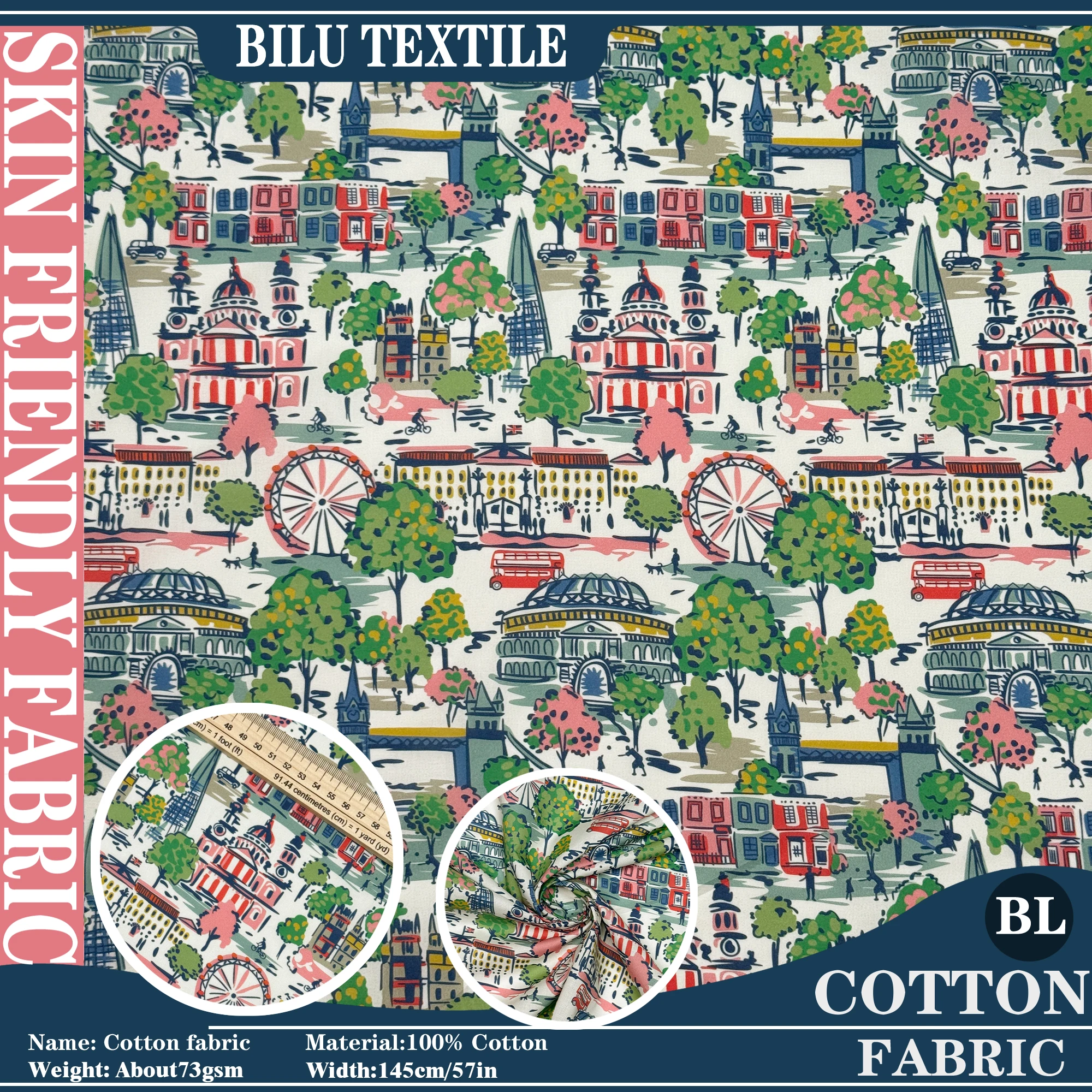 

100% хлопок, ткань Tana Lawn от Cath Kidston London Town, поплин 80-х годов с принтом, для шитья, изготовления одежды, платьев, рукоделия, DIY