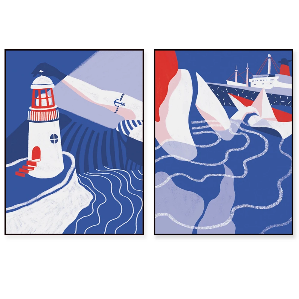 Boat Bridge and Lighthouse - Port - Sea - Swimming, Saint-Nazaire Coast - Boat Liner - Perfect Gift Decor Canvas Printed Poster