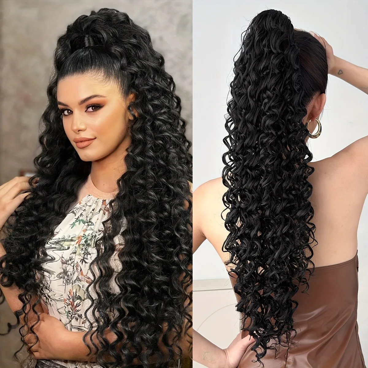 

22-дюймовый длинный вьющийся хвост с удлиненным термостойким синтетическим мгновенным зажимом на шнурке, прикрепленный в наращивании хвоста