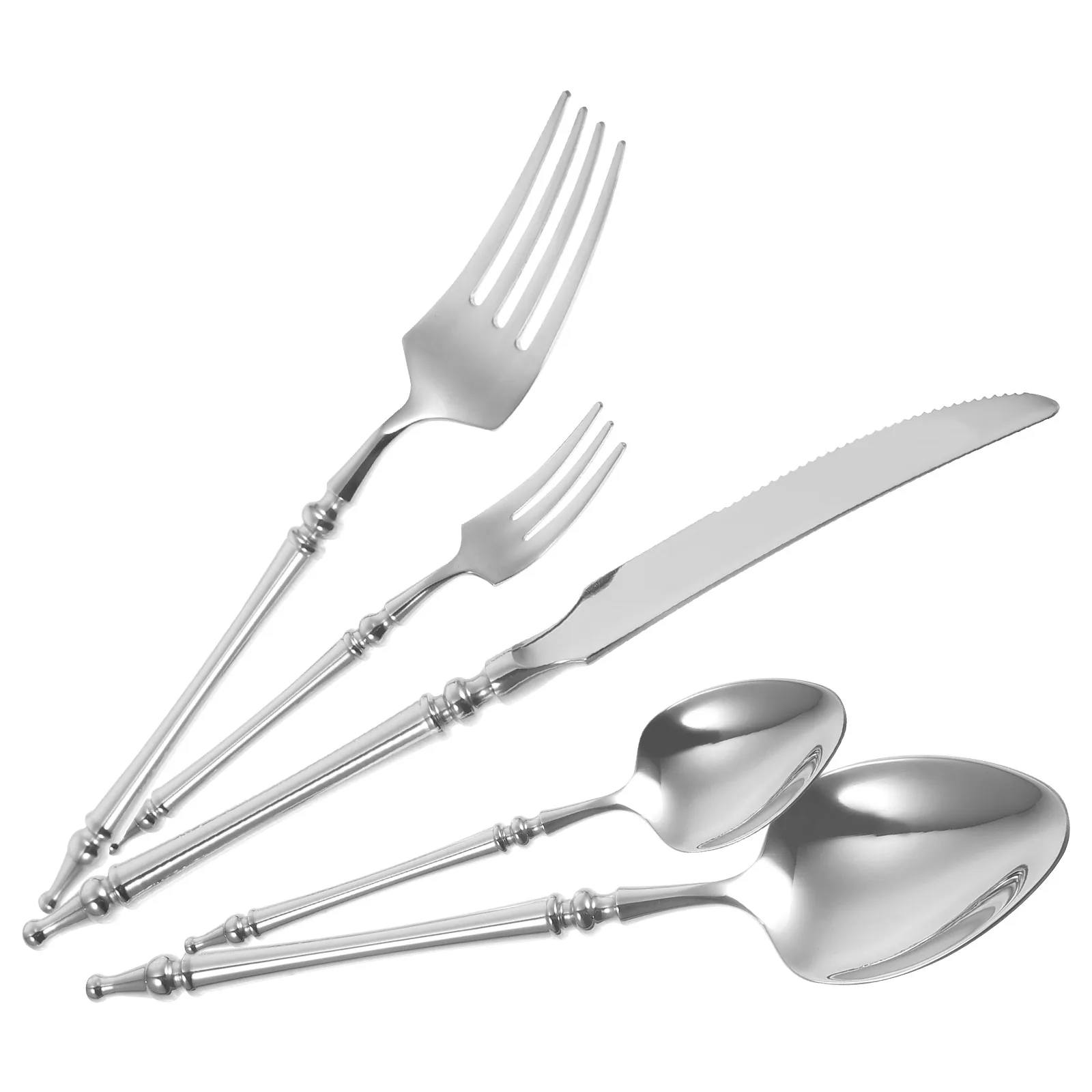 

1Set Stainless Steel Dinnerware Set Western Tableware Kit Strong Heat Resistant Flatware Forks Spoons Reusable Utensils Set