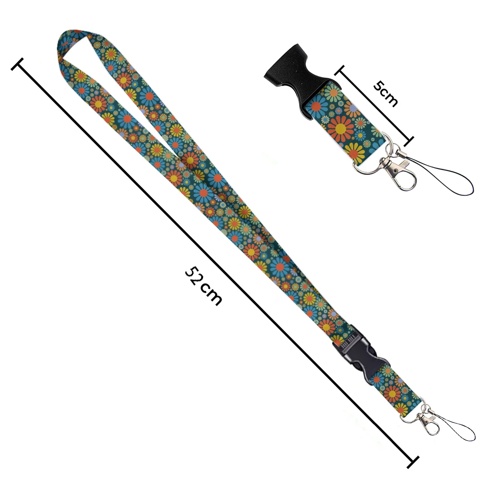 Kitten Is in the Flowers Print Ribbon Lanyards for Keys ID Horizontal Card Collectors Phone Straps Rope Students Badge Holder