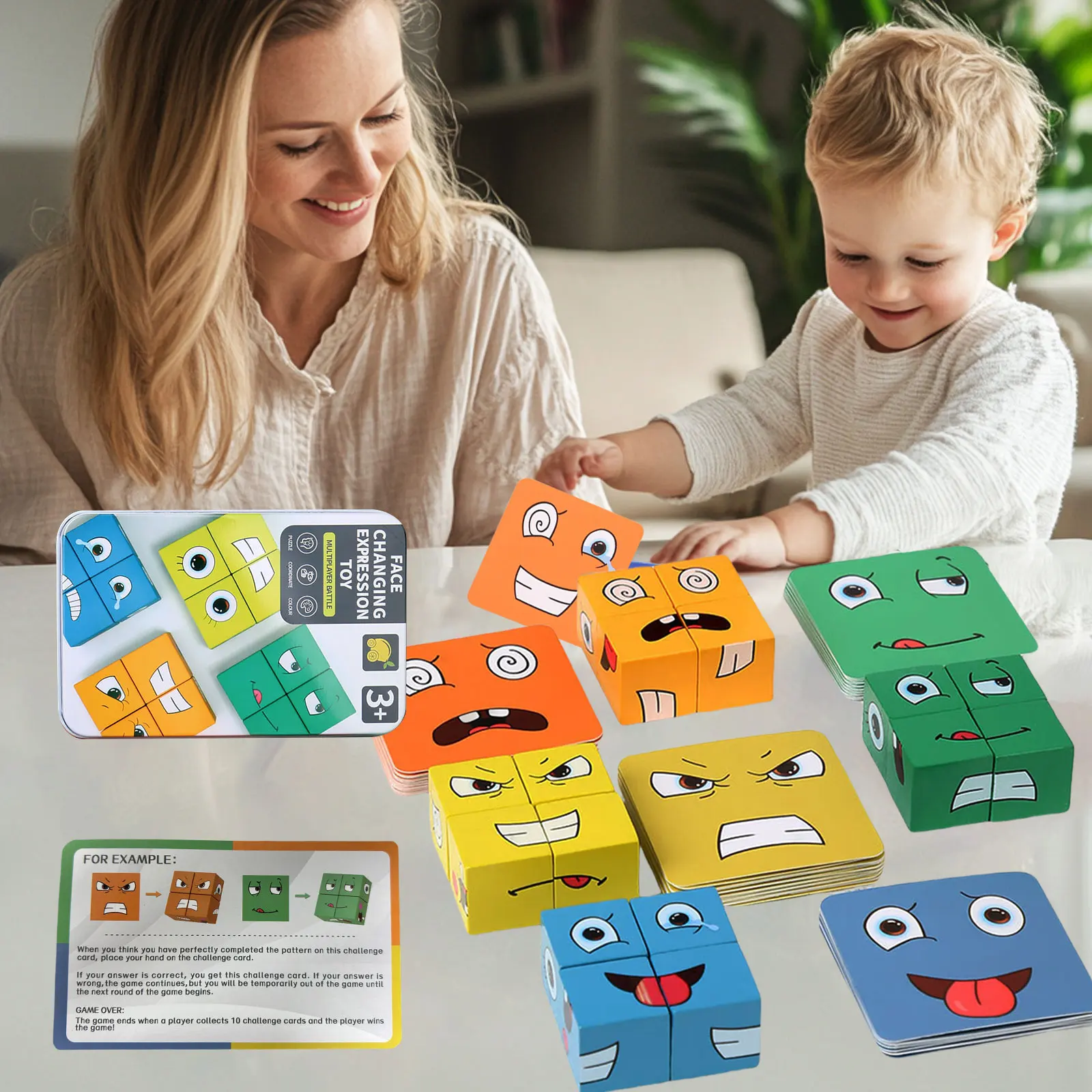Jouets éducatifs pour enfants, Expressions faciales en bois, blocs de construction changeants, puzzle, jouets éducatifs Montessori pour enfants