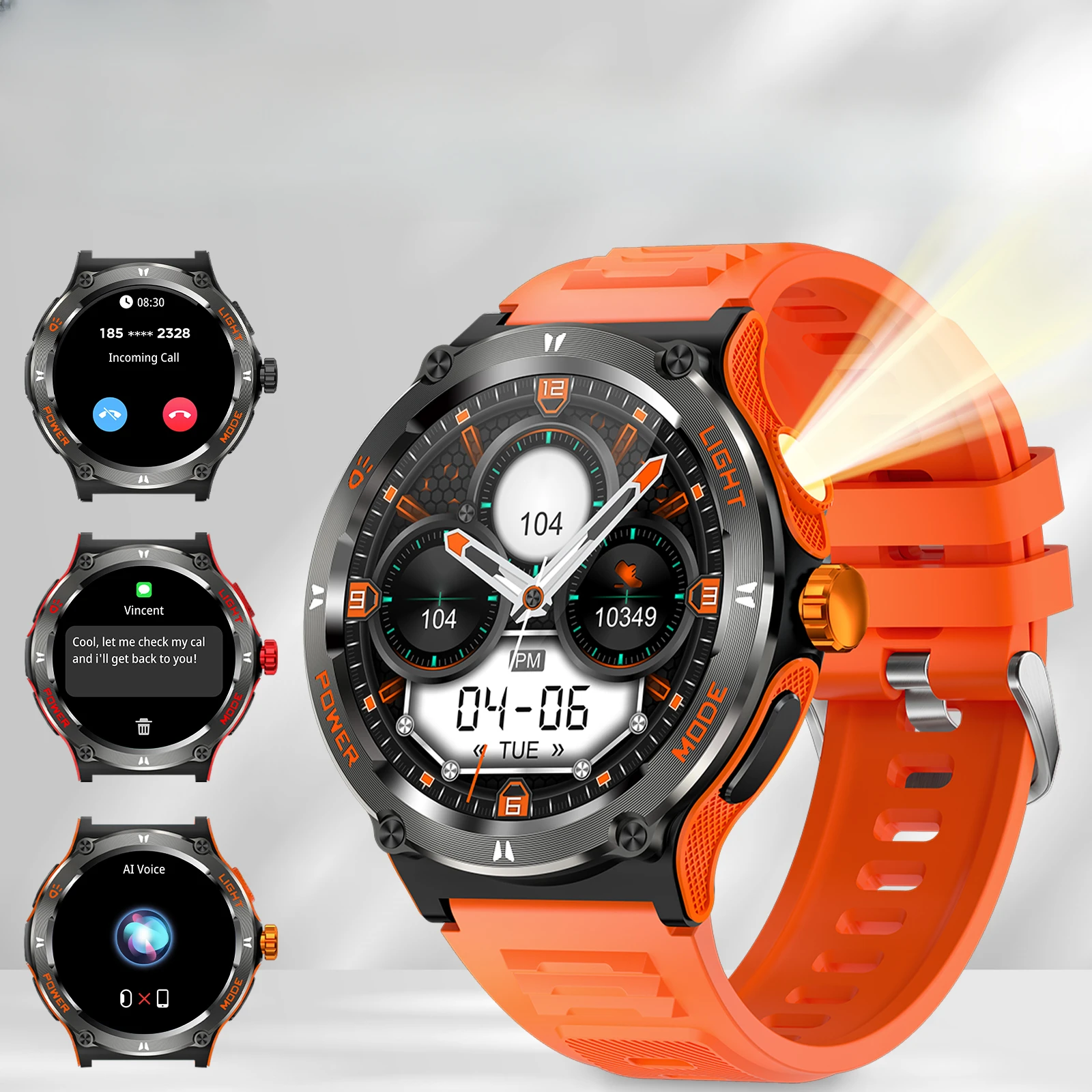 

Smart Watch 3ATM Waterproof 1.53" KT76 Men Sport with Compass and LED Flashlight Heart Rate Sleep Analysis Bluetooth Call