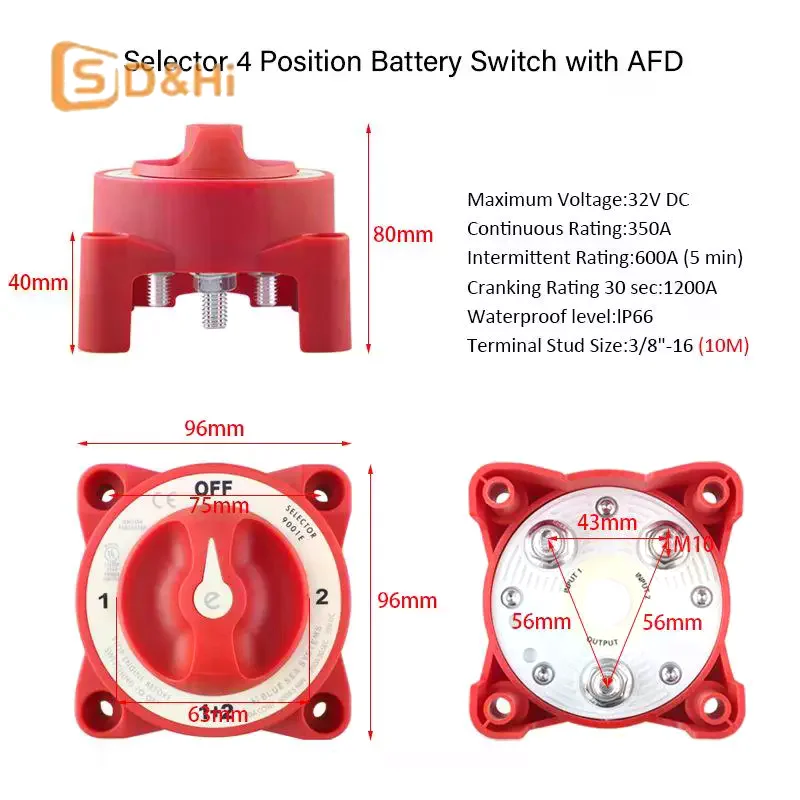 1Pcs New 4 Position Battery Disconnect Switches AFD 32V 350A Luminous Isolator Disconnect Rotary Switch For Marine Boat Truck RV