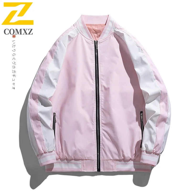 

COMXZ Autumn New Jacket Men Youth Student Baseball Jacket Unisex Street Color Block All-Match Casual Top lightweight windbreaker