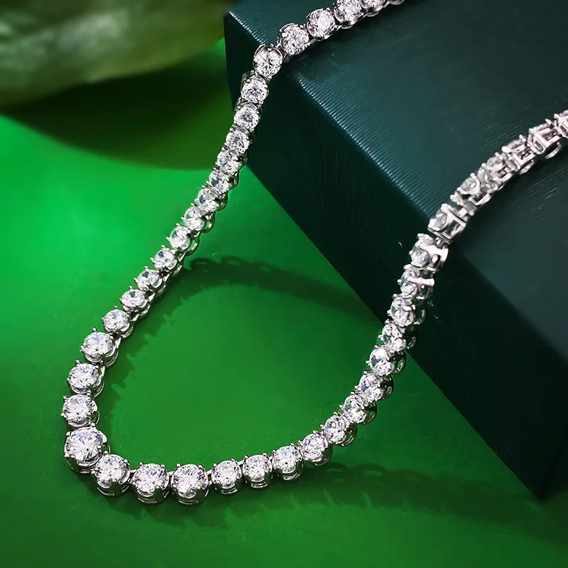 Apaison 925 Sterling Silver Full High Carbon Diamond Chain Necklace With Gift Box For Women