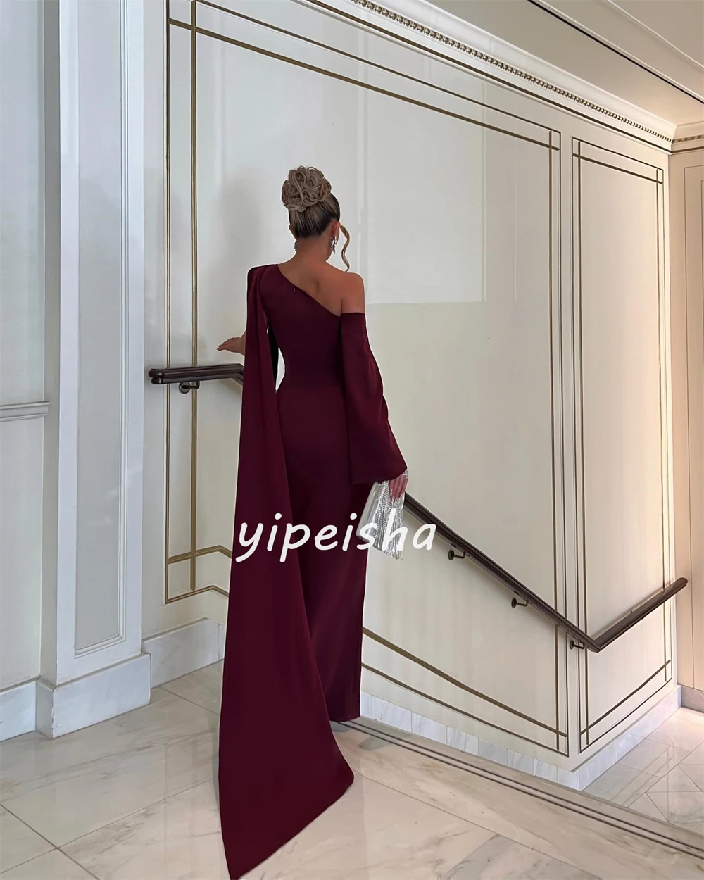 Jersey Ruched Hari Valentine A-line satu bahu Bespoke gaun acara gaun Midi