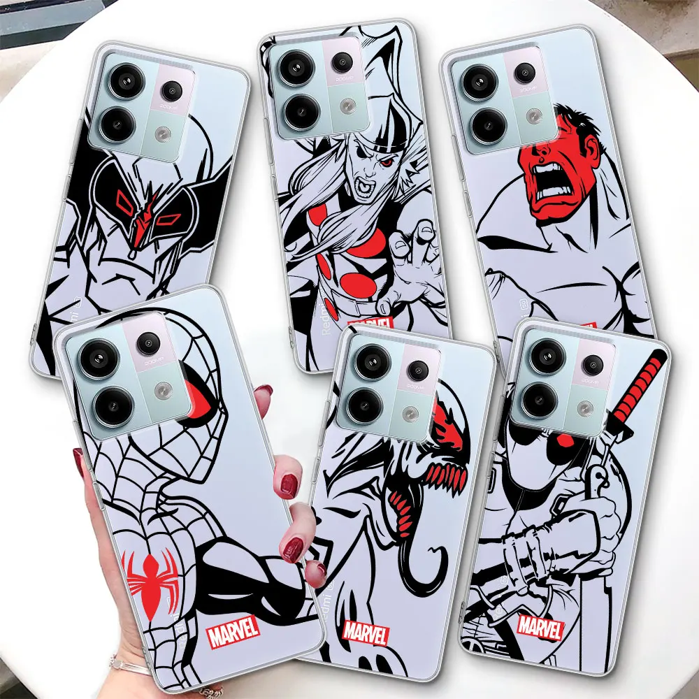 Marvel superhero cartoon Phone Case for Xiaomi Redmi Note 13 11 11S 11E 12 12S 9 10 11T 10S 8 Pro 9S Transparent TPU Soft Cover