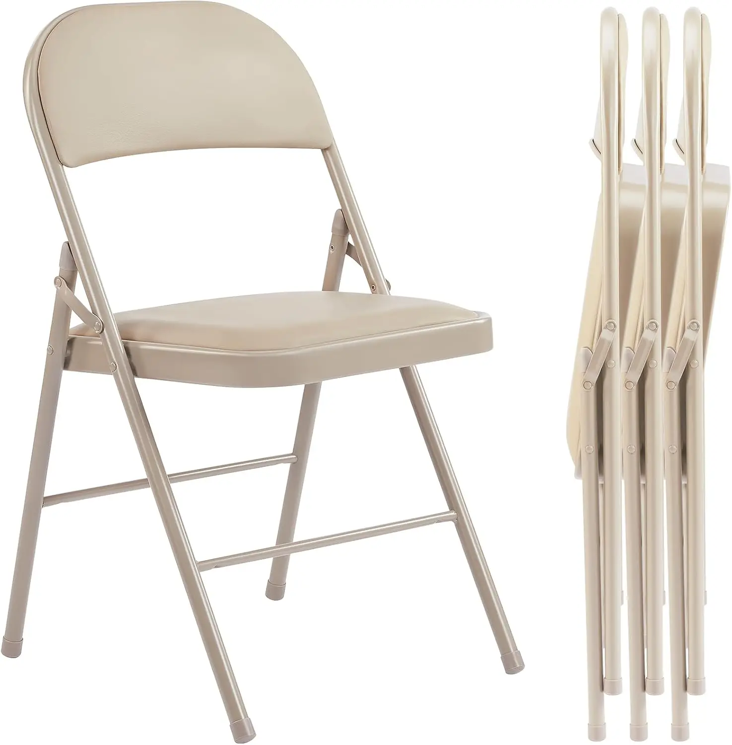 Folding Chair 4 Pack, Leather Padded Folding Chairs, Sturdy Metal Foldable Chairs, Easy to Use and Store, Outdoor and Indoor