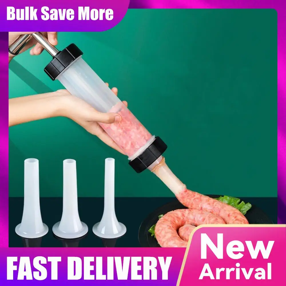 Manual Homemade Sausage Stuffer with 3 Filling Nozzles Sausage Syringe  Suitable for Family Gatherings and Barbecues
