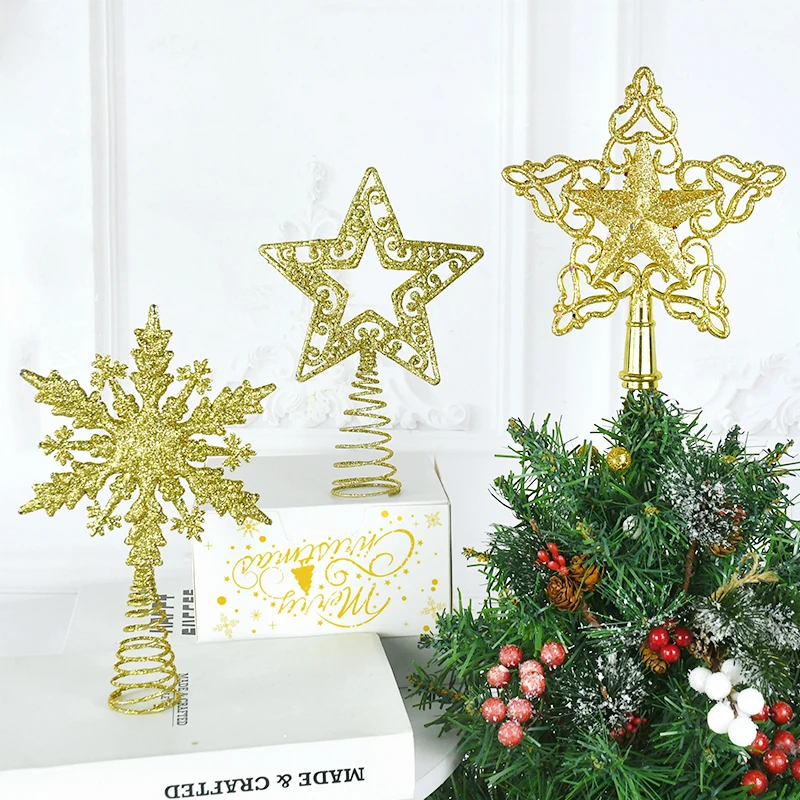 1Pc Golden Snowflake Star Christmas Tree Top Christmas Decorations For Home Xmas Tree Decor Navidad 2024 New Year