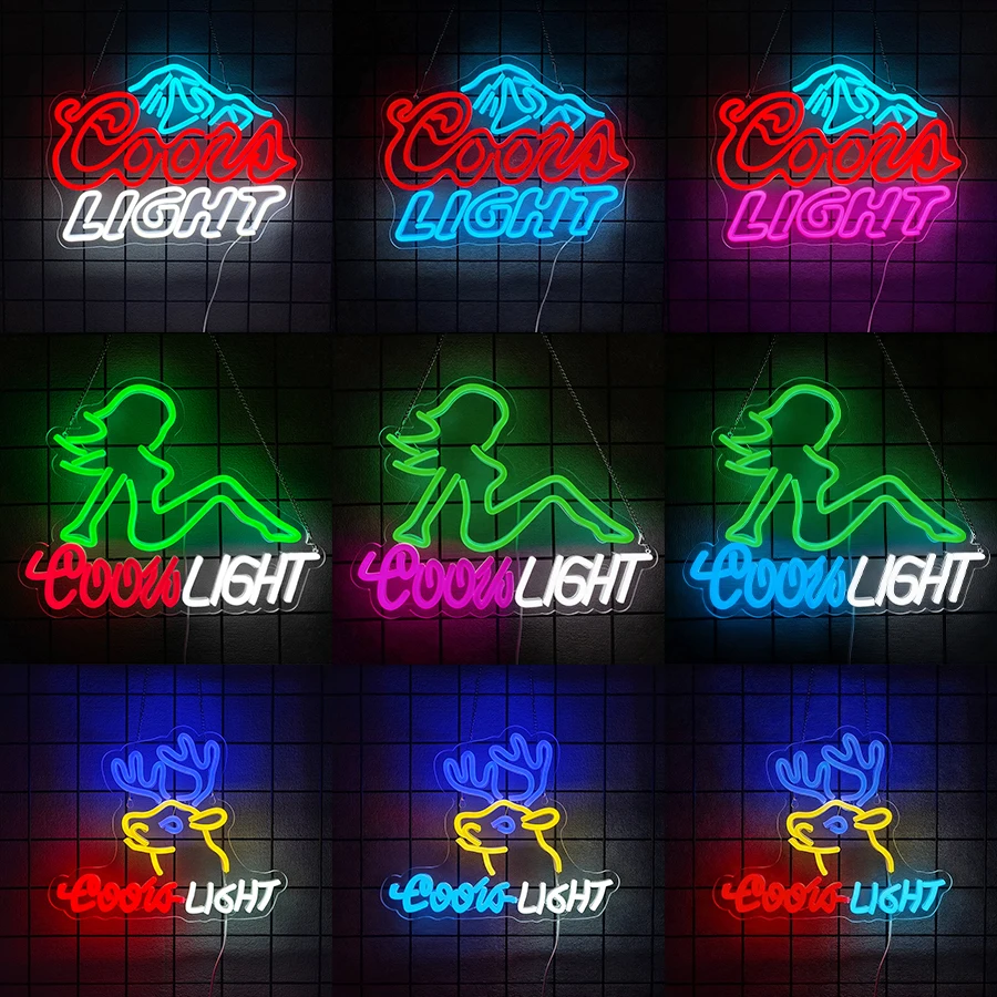 Coors Light Neon Sign for Wall Décor,Beer LED Business Neon Light Sign for Man Cave Bar Bedroom Christmas Birthday Party Gift