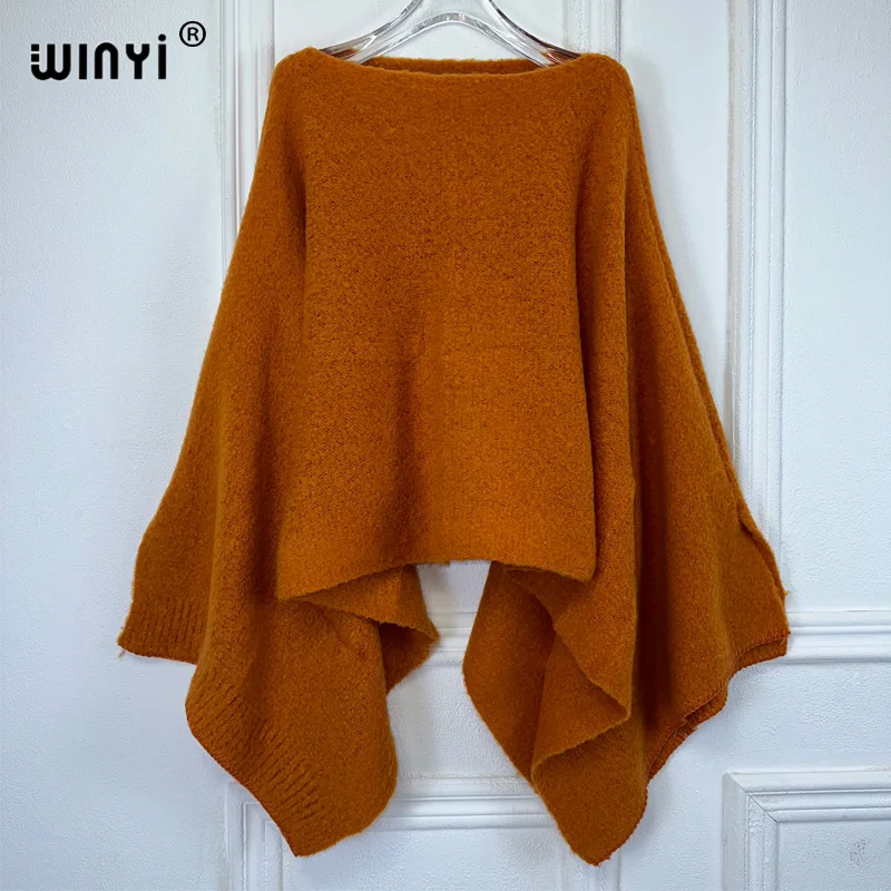 WINYI-Robe en tricot imprimé pour femme, cape ample, ponchos de fête élégants, vêtements bohèmes, mode de vacances, hiver, 550