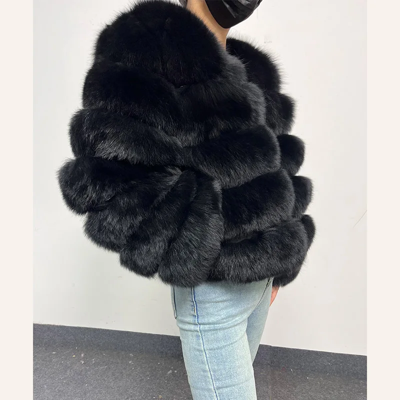 2024 New black Winter Women\'s Cold Coat Top Fox Jackets Women clothing Luxury Furry Natural Real fox Fur Jacket Coats