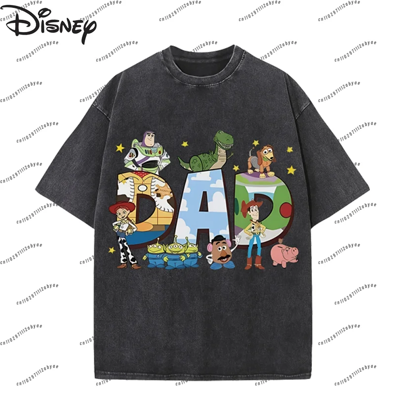 

Disney Princess Dad T-shirt Women's 100% Washed Retro Short-sleeved 230g Street Cotton Crew Neck Top Men