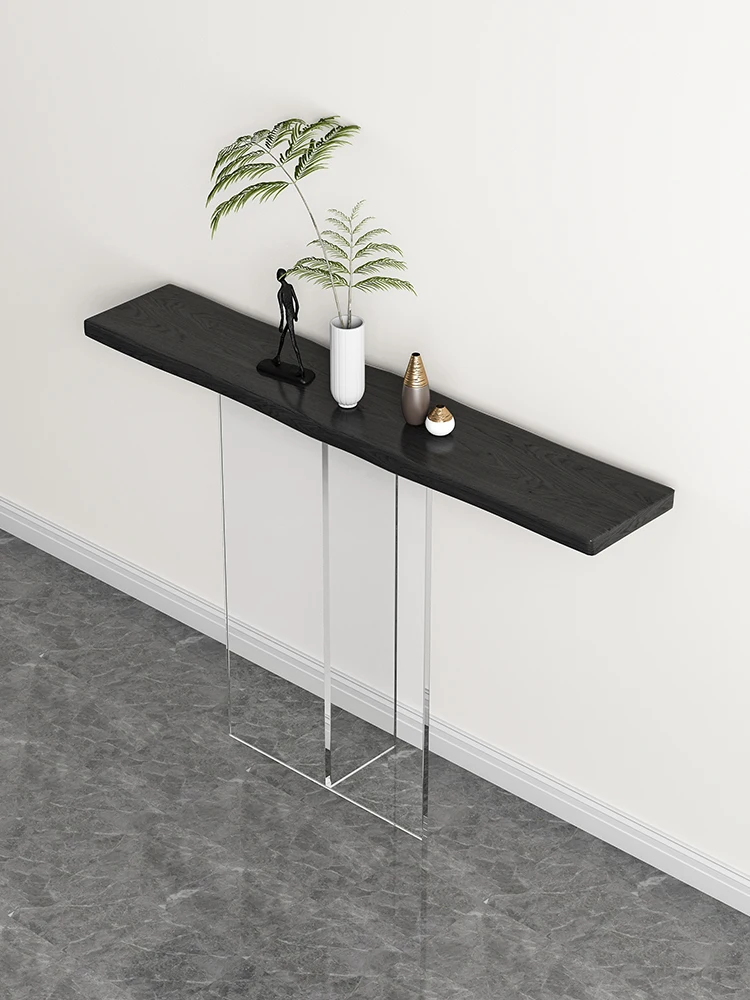 Carbonized Black Ash Wood Console Tables Household Console Acrylic Natural Edge Log